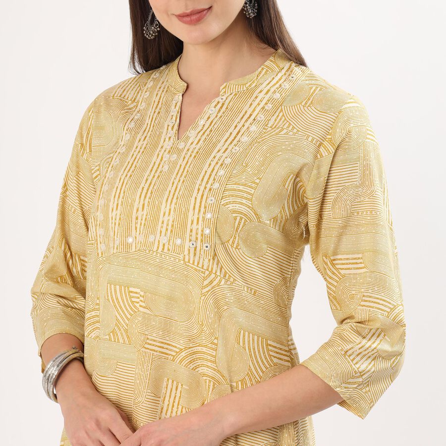 Women's Yellow Round Neck Straight Kurta, पीला, large