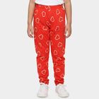 Girls' Red Straight Fit Heart Printed Pyjama, लाल, small