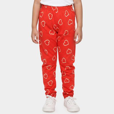Girls' Red Straight Fit Heart Printed Pyjama