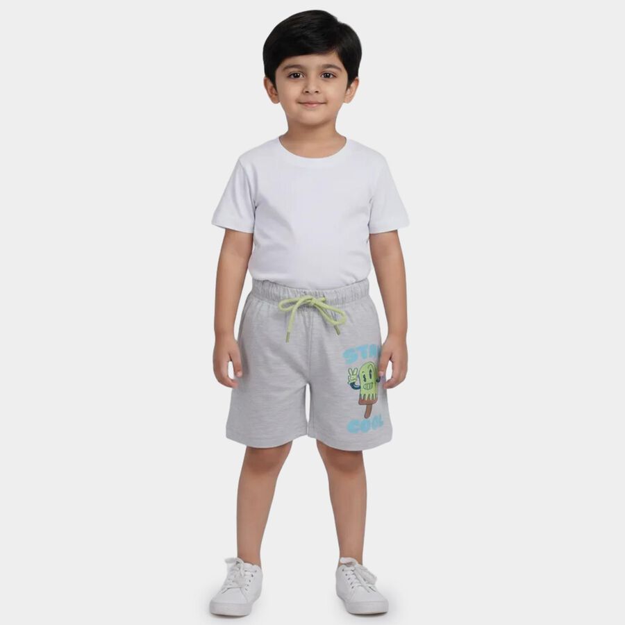 Boys Light Grey Regular Fit Casual Bermuda Shorts, Melange Light Grey, large