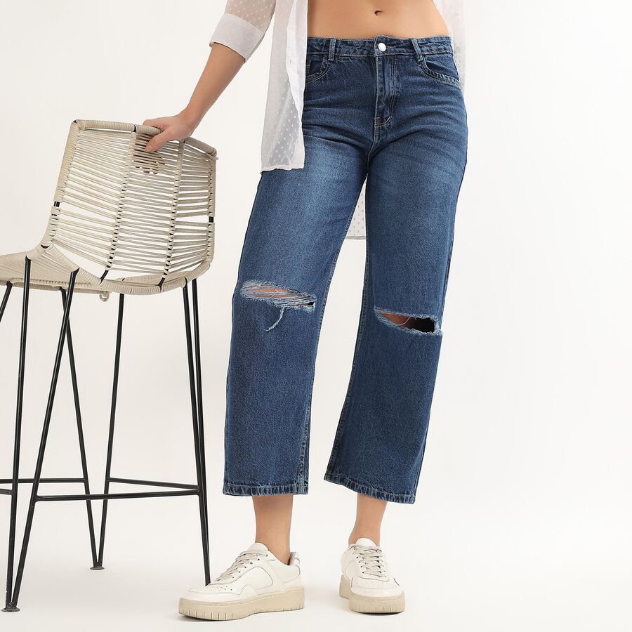 Women's Light Steel Blue Regular Fit Cotton Jeans, Mid Blue, large