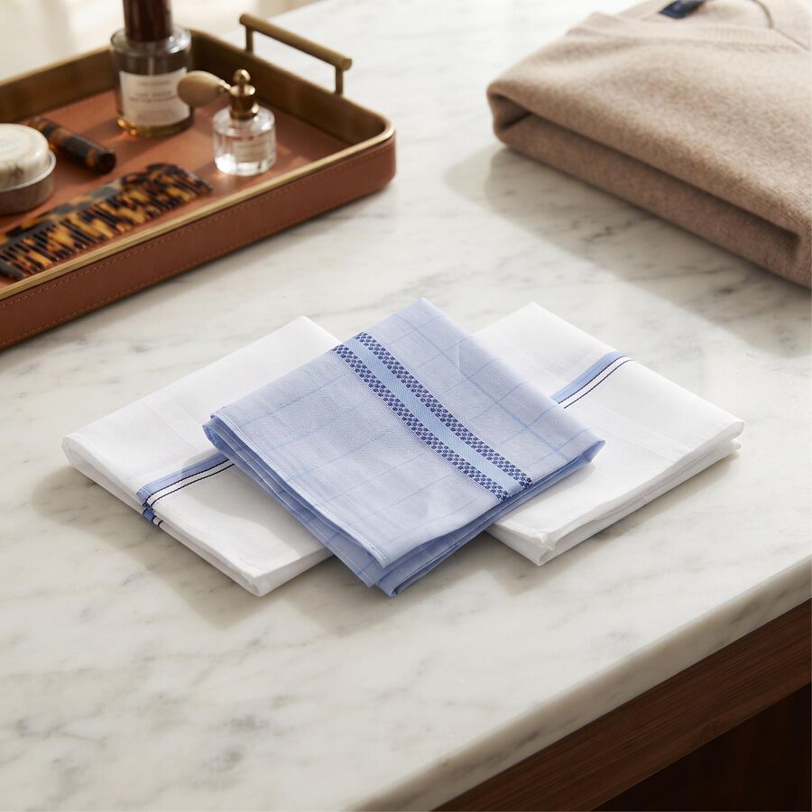 Men's Blue Pack of 3 Handkerchief, Mid Blue, large