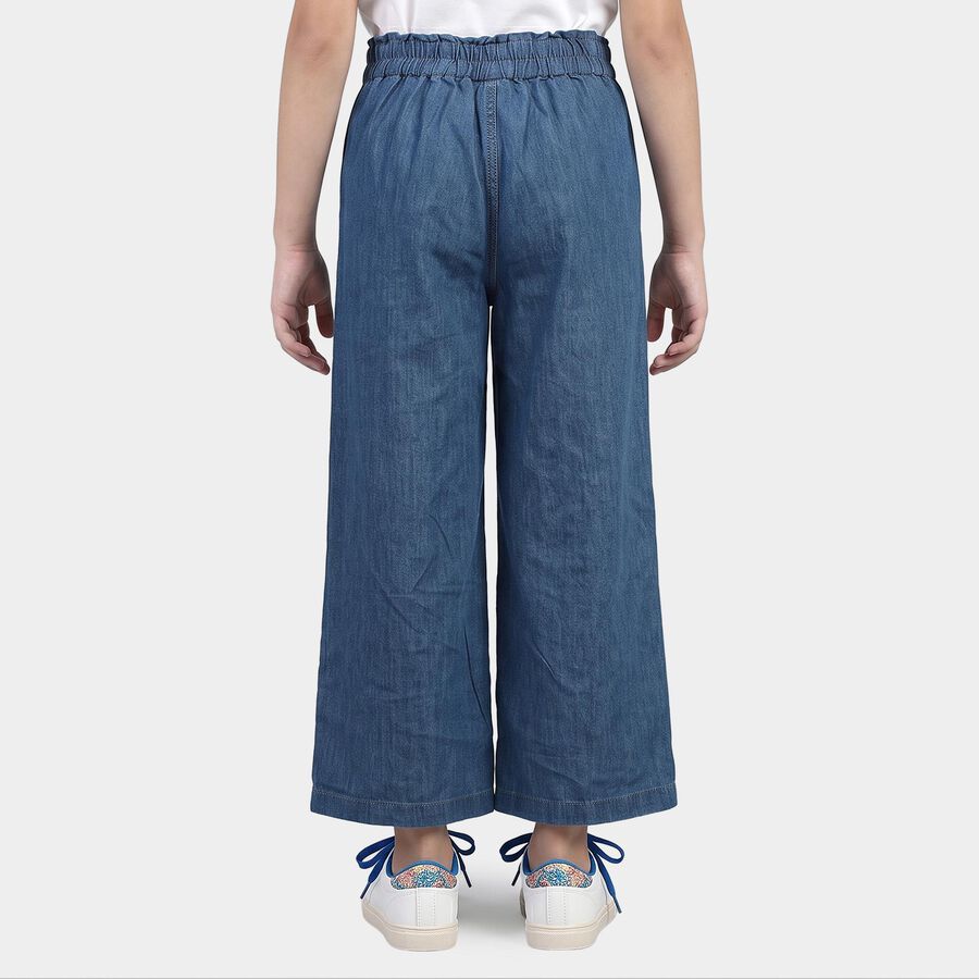 Girls Light Blue Wide Leg Fit Embroidered Jeans, हल्का नीला, large