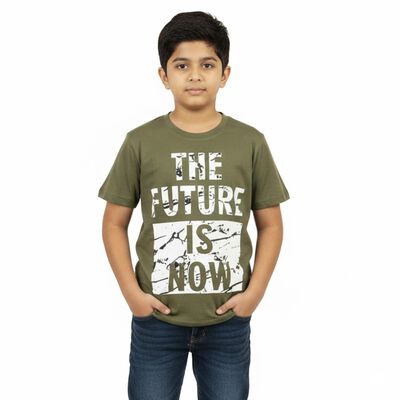 Boys Muted Olive Crew Neck Casual T-Shirt