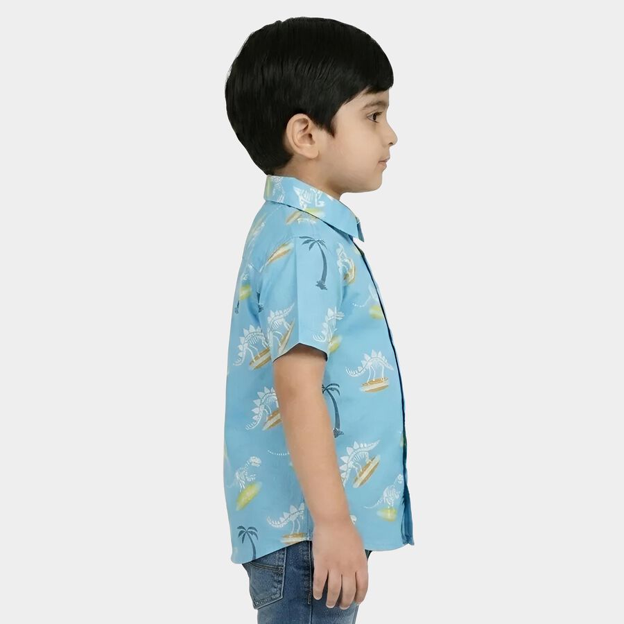 Boys Mid Blue Cotton Collar Casual Shirt, Mid Blue, large