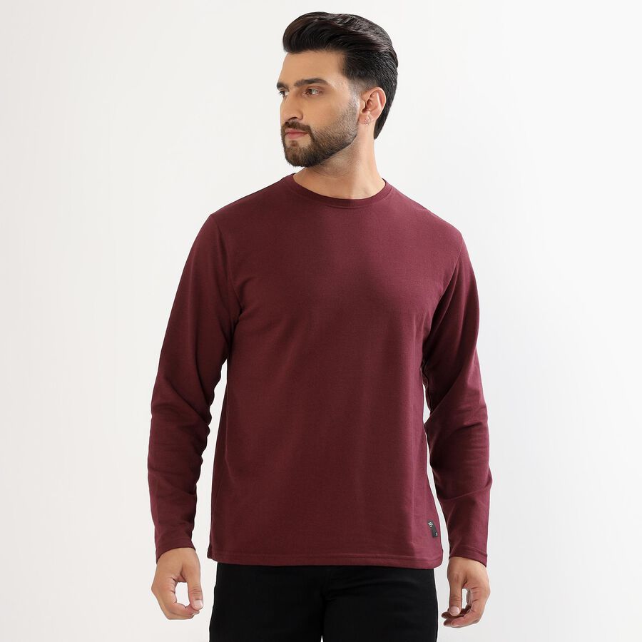 Men's Deep Maroon Crew Neck Full Sleeve T-Shirt, मरून, large image number null