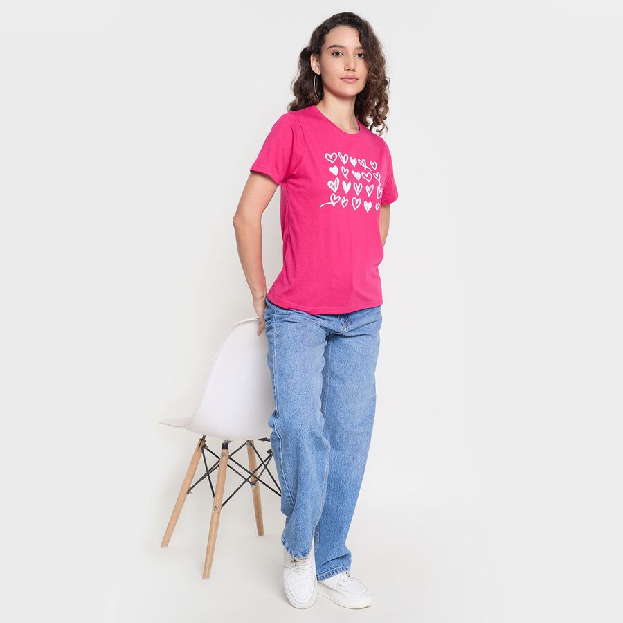 Ladies' Round Neck T-Shirt, रानी (फ्यूशिया), large image number null