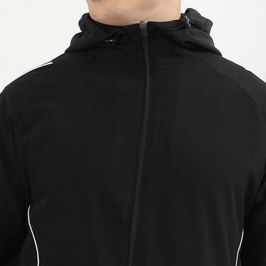 Men's Jet Black Hooded Athleisure Jacket, Black, large image number null