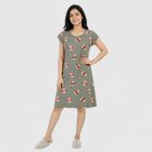 Women's Olive Green Round Neck A-Line Nighty, ओलिव, small