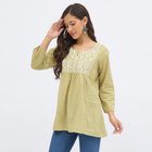 Women's Light Sage Green Cotton Round Neck Embroidered Kurti, हल्का हरा, small image number null