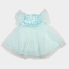 Girls' Light Blue Fit and Flare Sequin Applique Party Wear Frock, Light Blue, small
