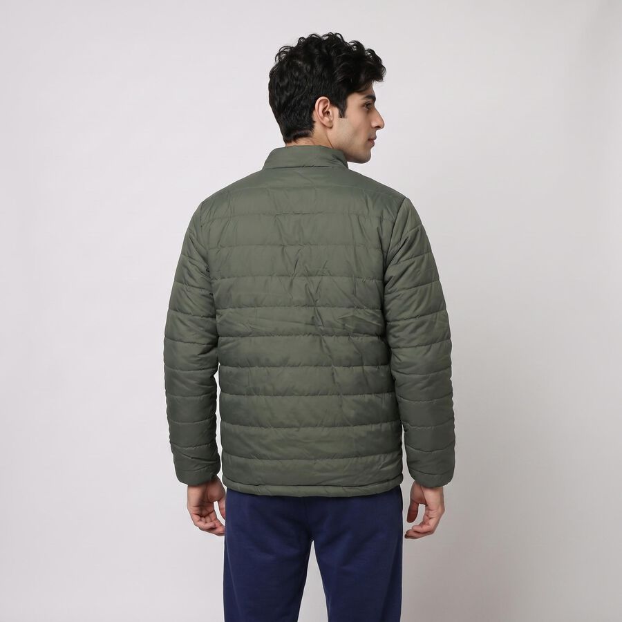 Men's Olive Green Stand Collar Puffer Jacket, Olive, large