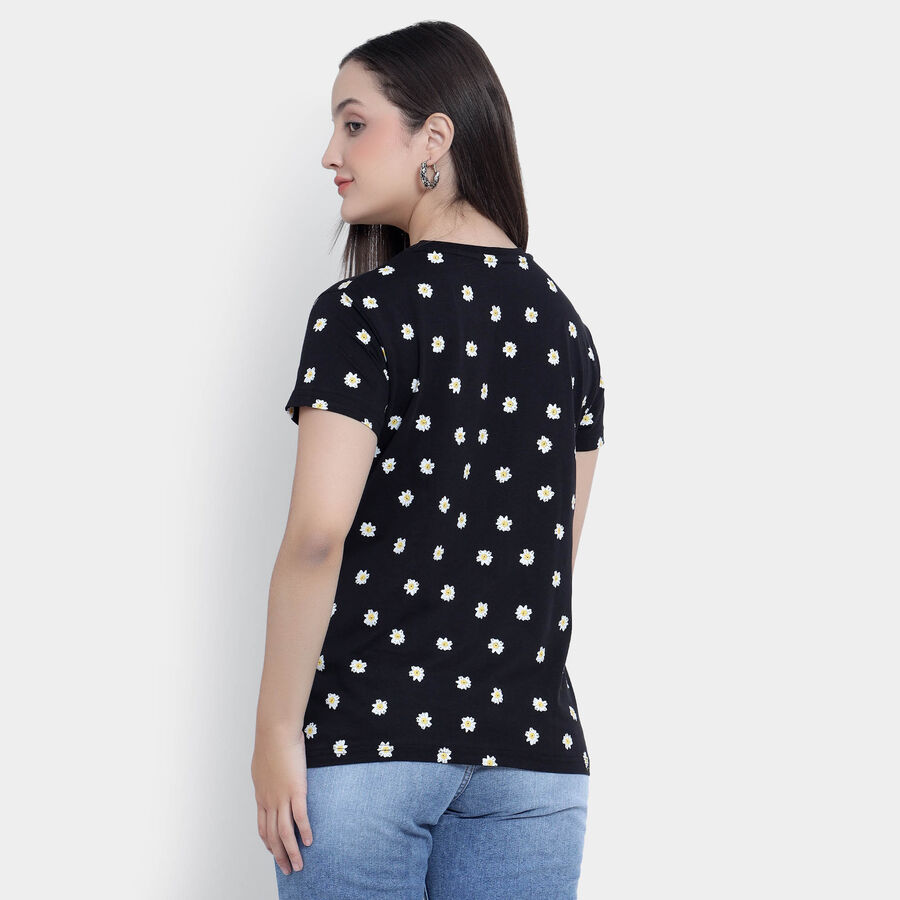 Cotton Round Neck T-Shirt, Black, large image number null