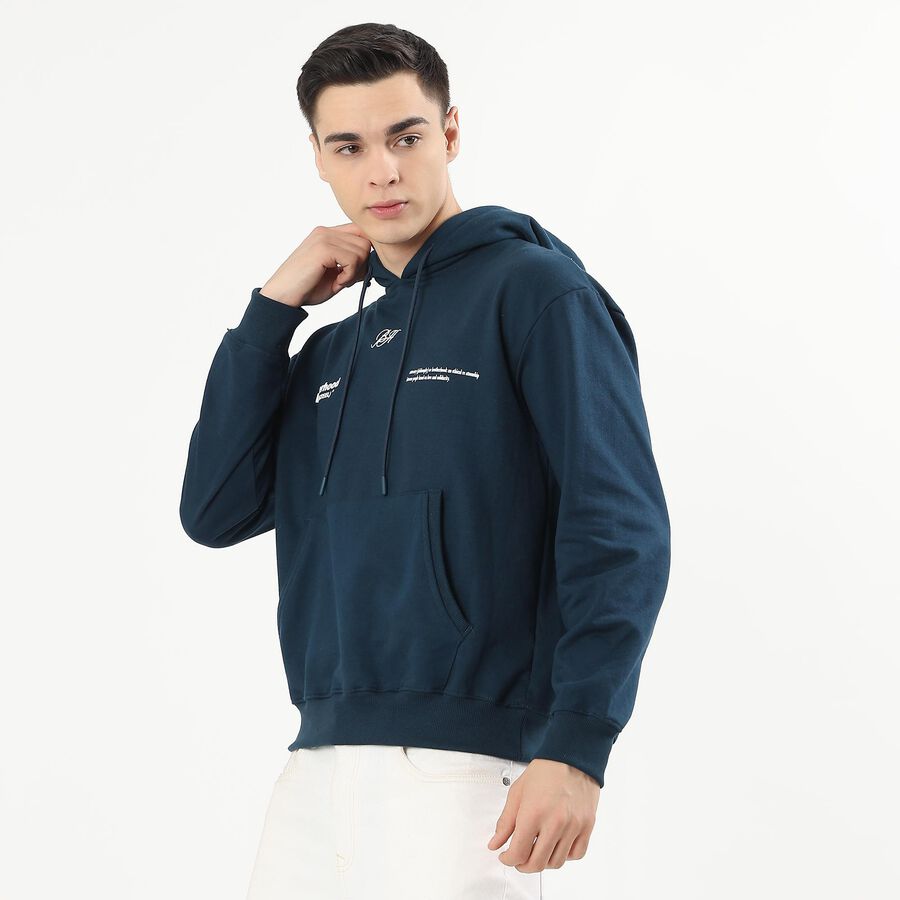 Men's Deep Navy Blue Hooded Neck Streetwear Sweatshirt, टील ब्लू, large image number null