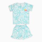 Infants' Light Aqua Cotton Round Neck Casual Shorts Set, Aqua, small