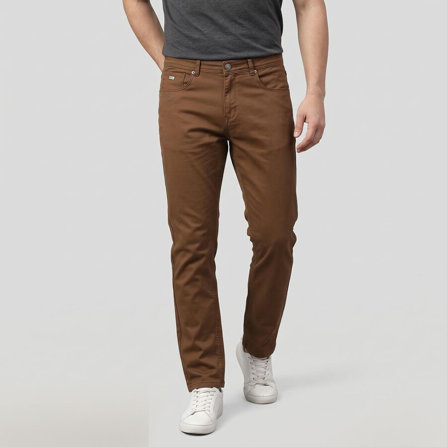 Men's Khaki Slim Fit Solid Jeans, Khaki, large