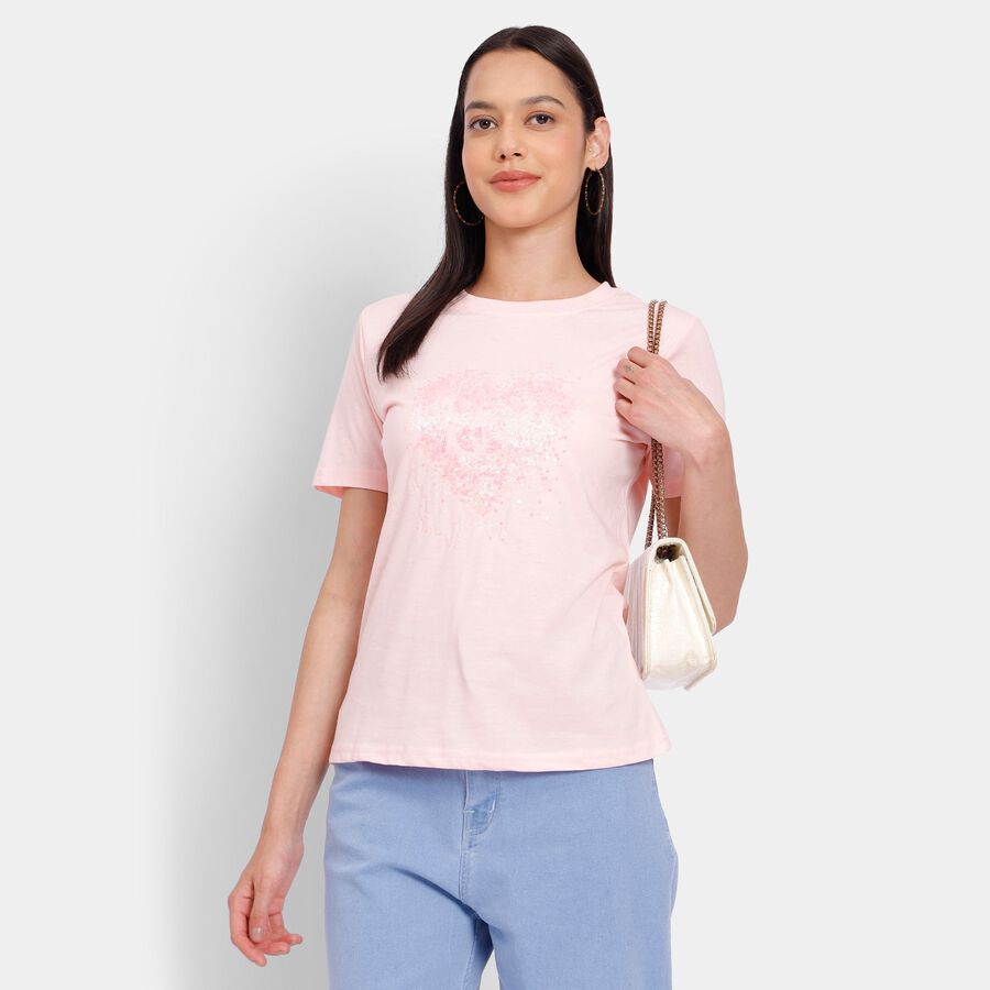 Ladies' Round Neck T-Shirt, हल्का गुलाबी, large image number null