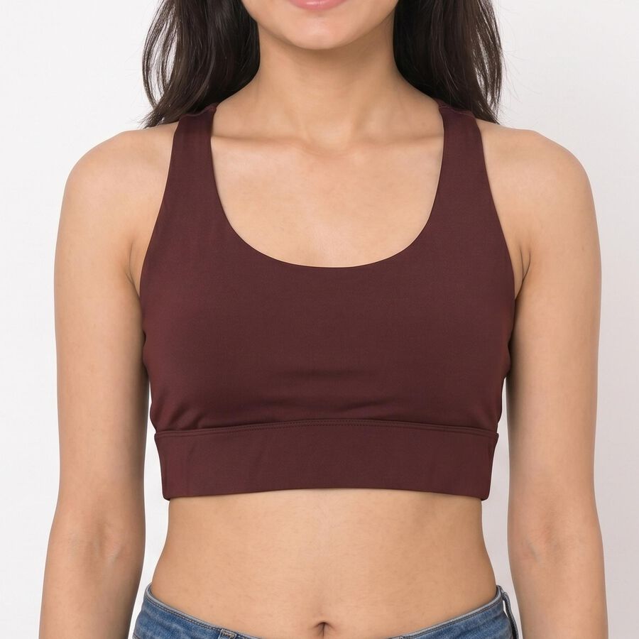 Women's Wine Scoop Neck Sports Bra, Wine, large