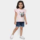 Girls Pink Cotton Round Neck Romantic T-Shirt, हल्का गुलाबी, small