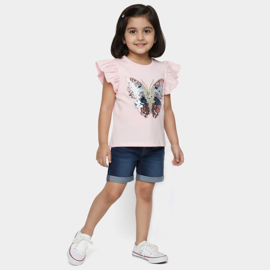 Girls Pink Cotton Round Neck Romantic T-Shirt, हल्का गुलाबी, large