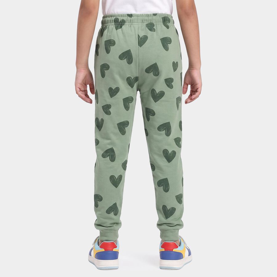 Girls' Sage Green Heart Printed Drawstring Pyjama, Light Green, large
