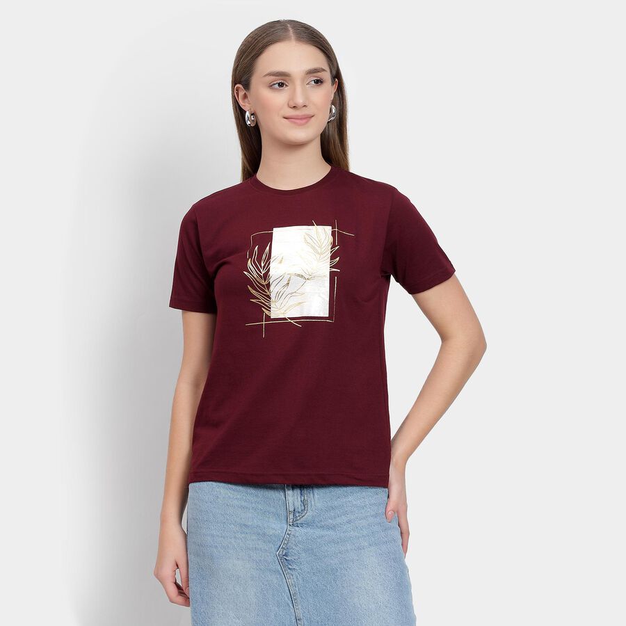 Ladies' Round Neck T-Shirt , वाइन, large image number null