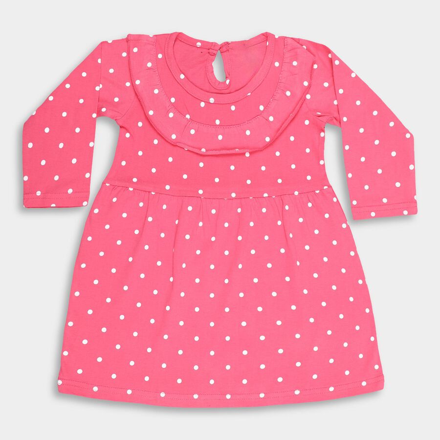 Infants' Bright Pink Polka Dot Ruffled Frock, Pink, large image number null