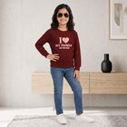 Girls' Maroon Crew Neck Graphic Print Sweatshirt, Wine, small