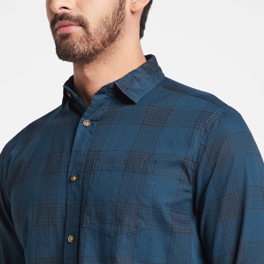 Cotton Checks Casual Shirt, Teal Blue, large image number null