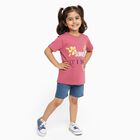Girls Pink Cotton Round Neck Casual T-Shirt, गुलाबी, small image number null