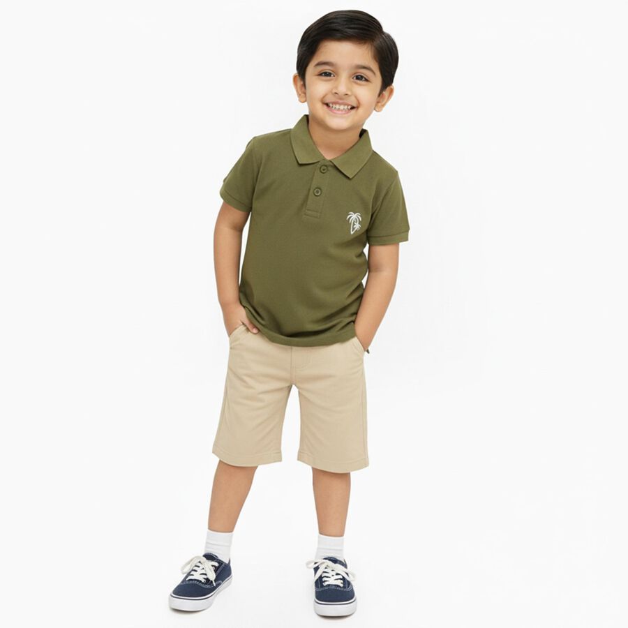 Boys Muted Olive Green Polo Neck Casual T-Shirt, Olive, large