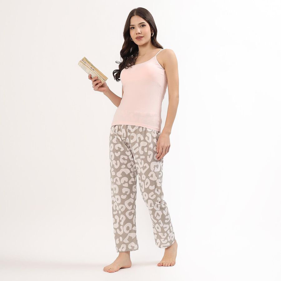 Women's Muted Taupe Printed Relaxed Fit Pyjama, Light Grey, large