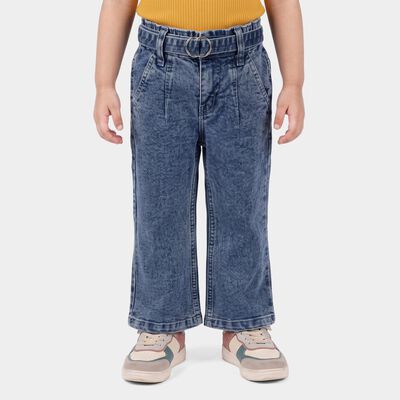 Girls Light Blue Wide Leg Belted Jeans