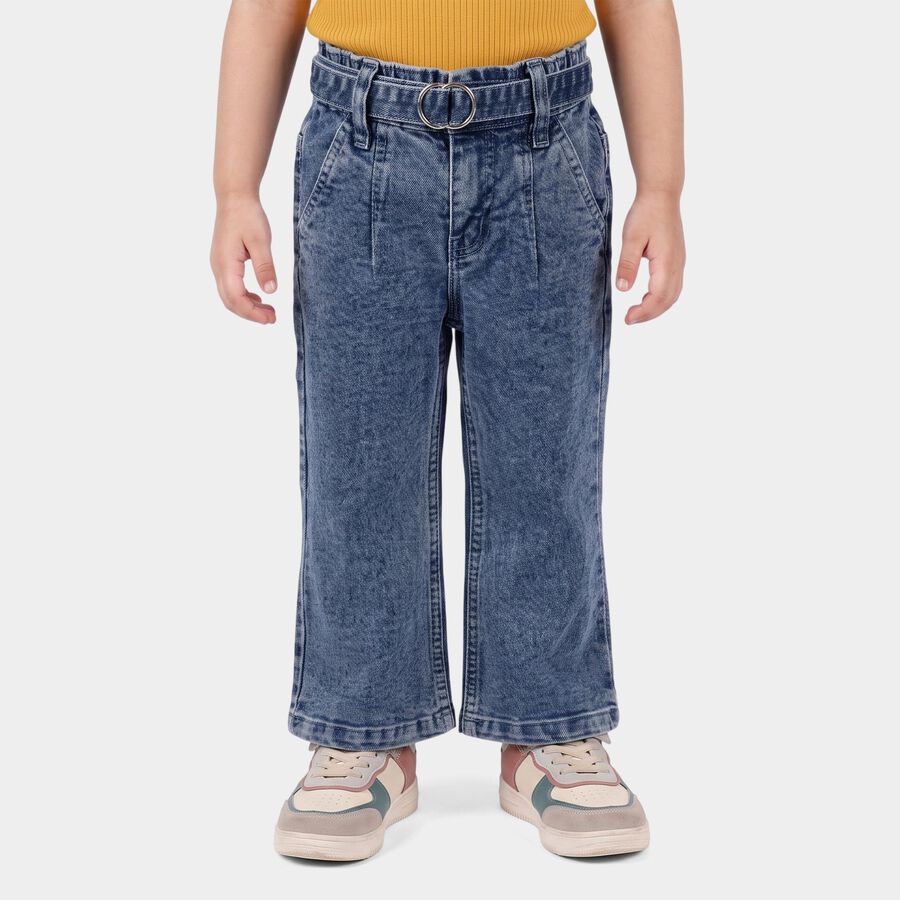 Girls Light Blue Wide Leg Belted Jeans, हल्का नीला, large