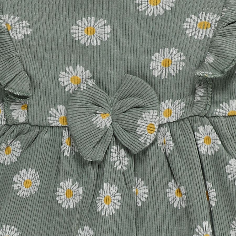 Infant Girls' Green Flared Daisy Print Ruffle Sleeve Frock, Light Green, large