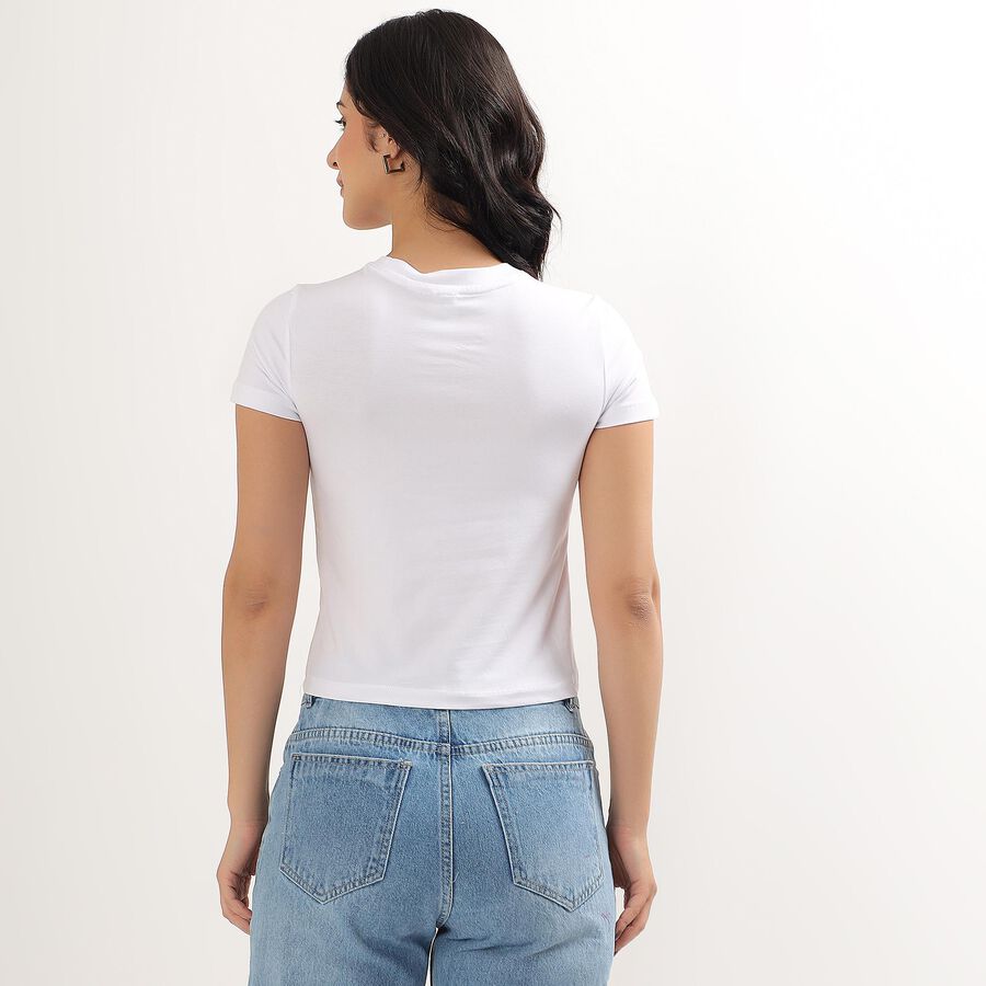 Ladies Bright White Round Neck Crop Top, White, large image number null
