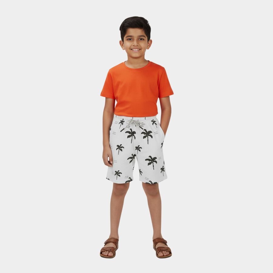 Boys' Off White Cotton Blend Regular Fit Bermuda Shorts, Off White, large
