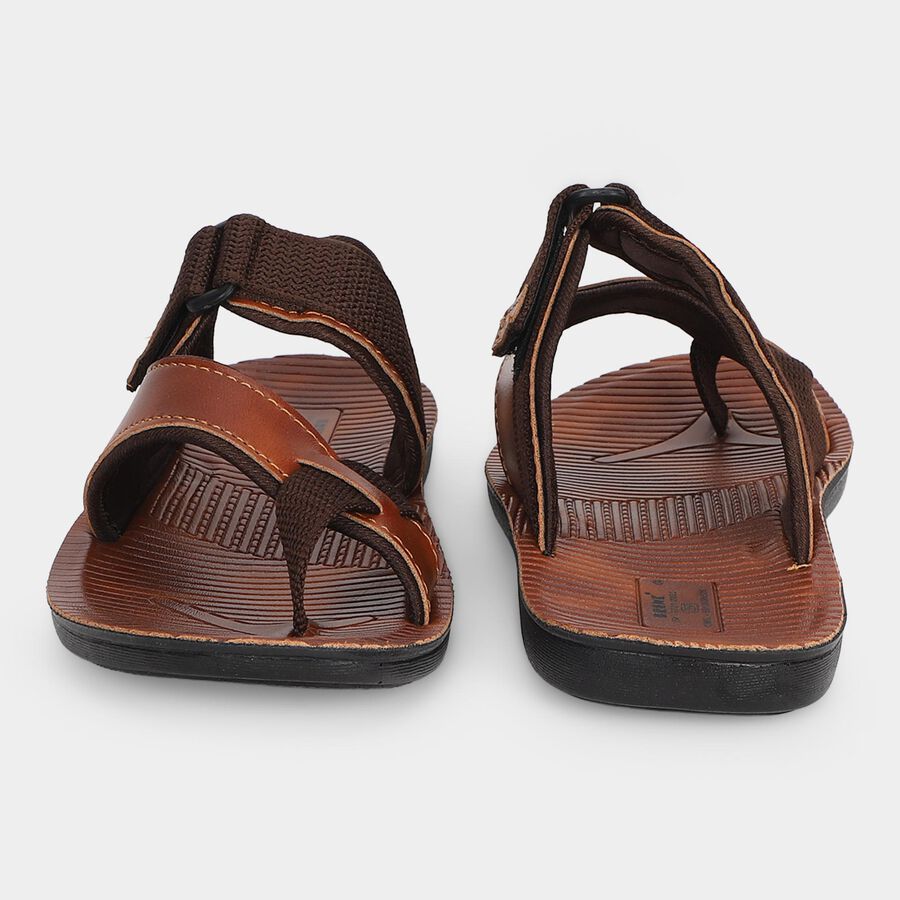 Men's Brown PU Thong Slip-On Sandals, भूरा, large
