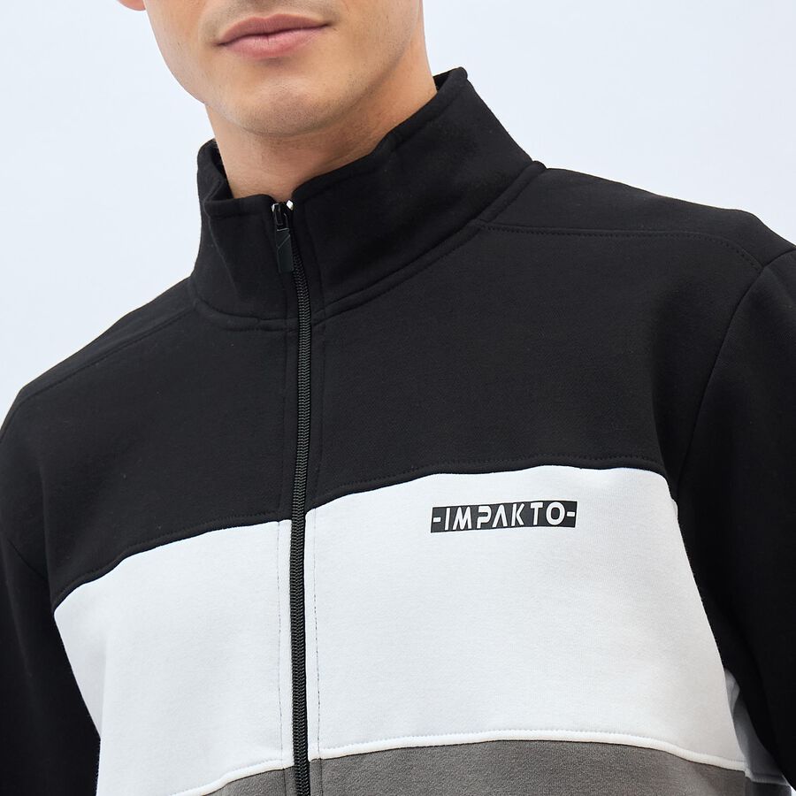 Men's Jet Black High Neck Casual Sweatshirt, काला, large image number null