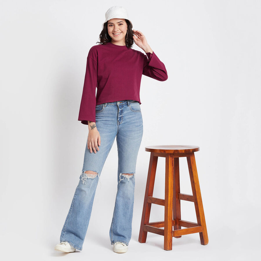 Solid Round Neck T-Shirt, Purple, large image number null
