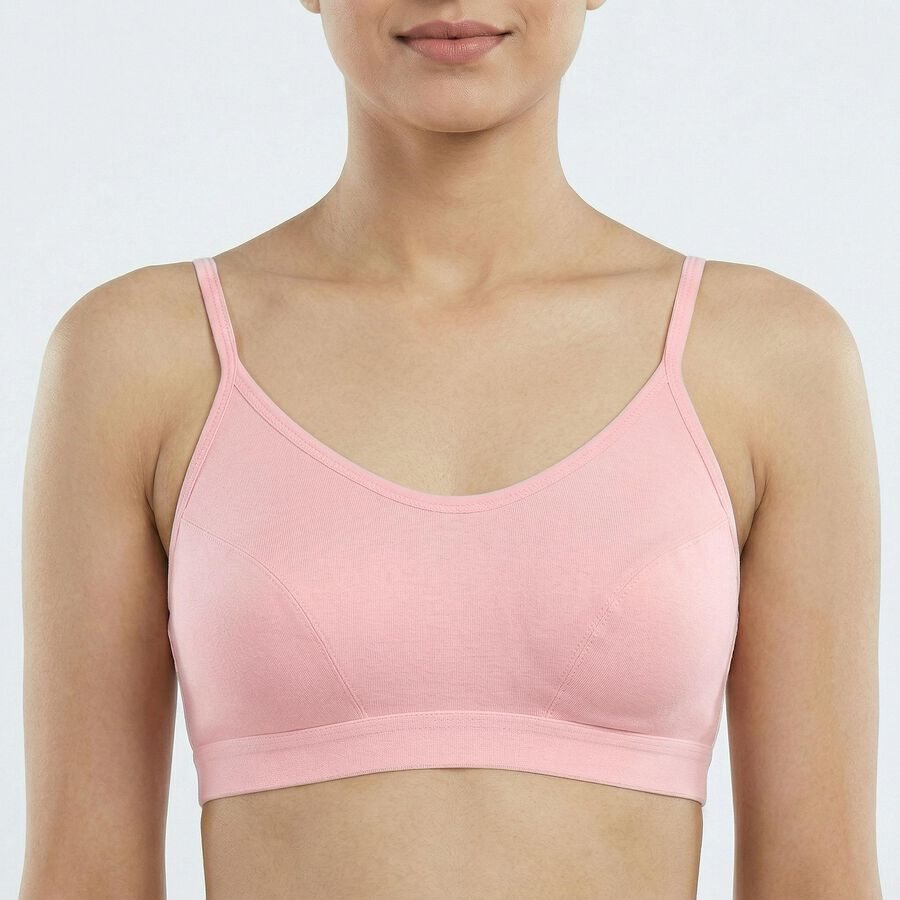 Women's Pink Cotton Blend Scoop Neck Minimalist Bra, Light Pink, large