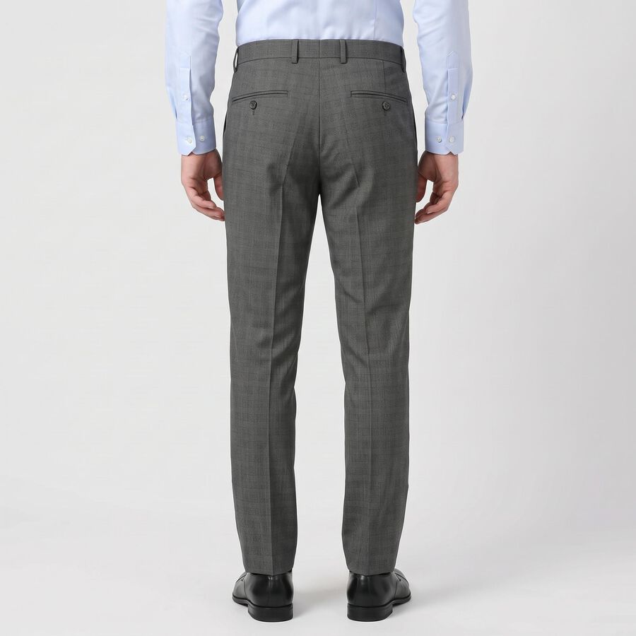 Men's Grey Slim Fit Checked Formal Trousers, Dark Grey, large