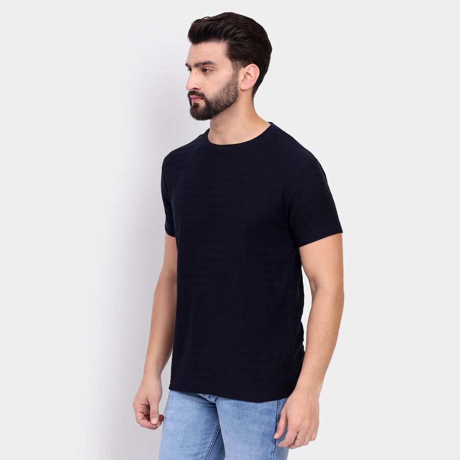 Men's Round Neck Half Sleeves T-Shirt, Navy Blue, large