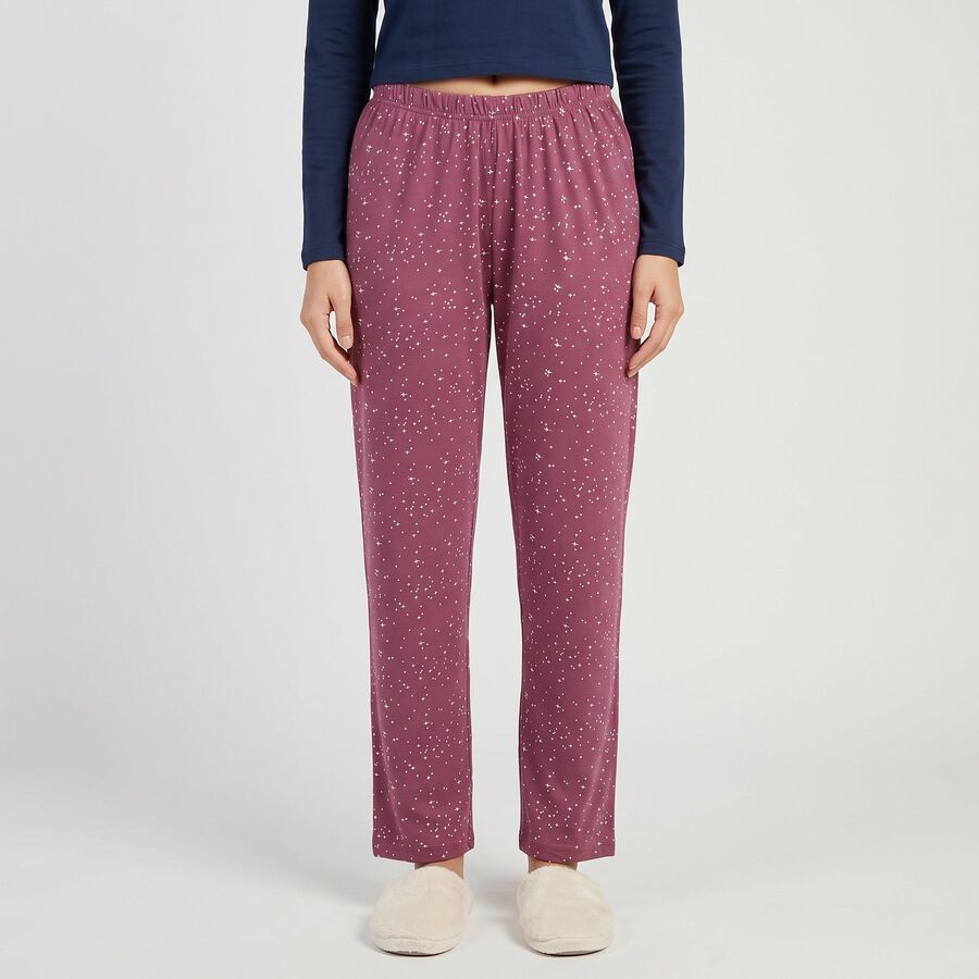 Women's Purple Straight Fit Printed Lounge Pyjama, बैंगनी, large