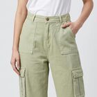 Women's Green Straight Fit Cargo Style Jeans, Green, small