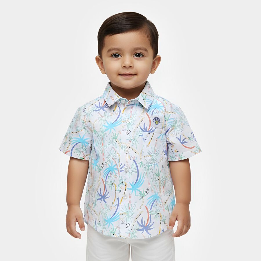 Infants Blue Cotton Half Sleeve Classic Collar Casual Shirt, Light Blue, large