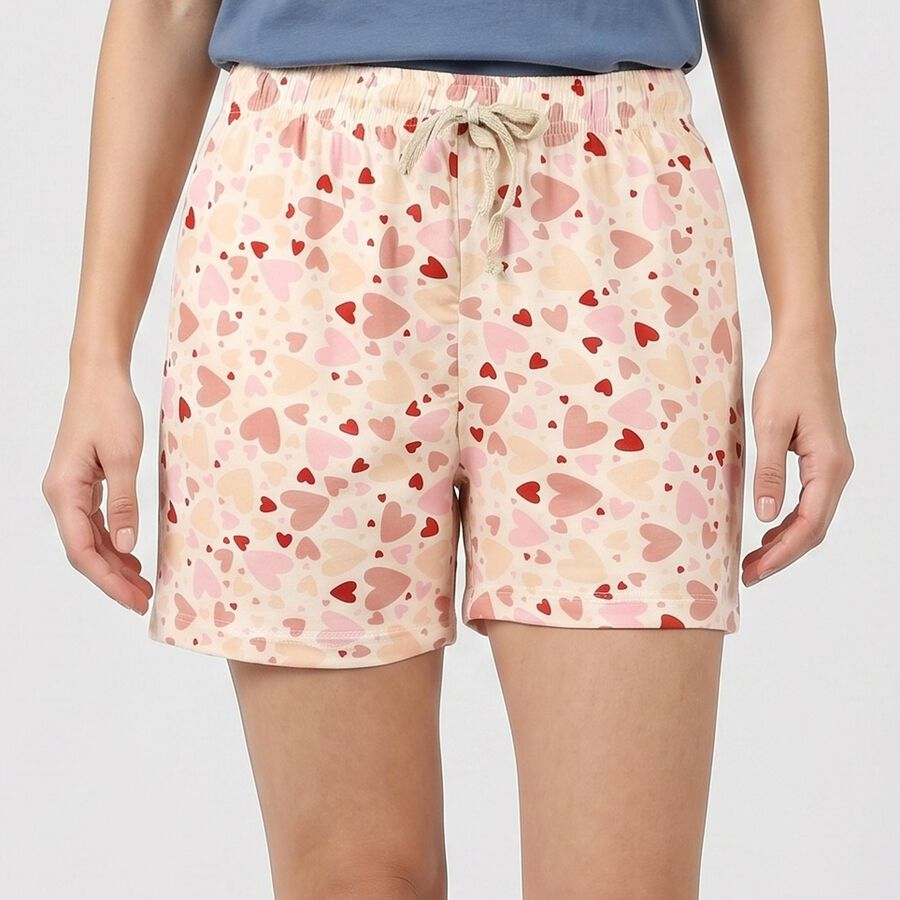 Women's White Regular Fit Heart Print Shorts, White, large