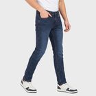 Men's Navy Blue Slim Fit Washed Jeans, Dark Blue, small