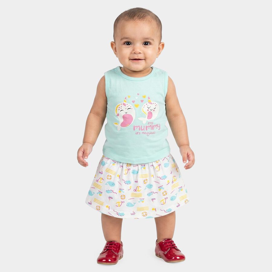 Infants Aqua Round Neck Top Skirt Set Upper and Bottom Set, Aqua, large
