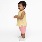 Infant Girl Bright Yellow Cotton Sleeveless Floral Top and Soft Pink Shorts Set, Light Pink, small